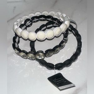 INC International Concepts Stretch Bracelet Stack Set Black White & Clear Stones